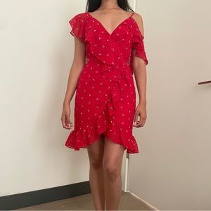 Wayf red asymmetrical mini dress